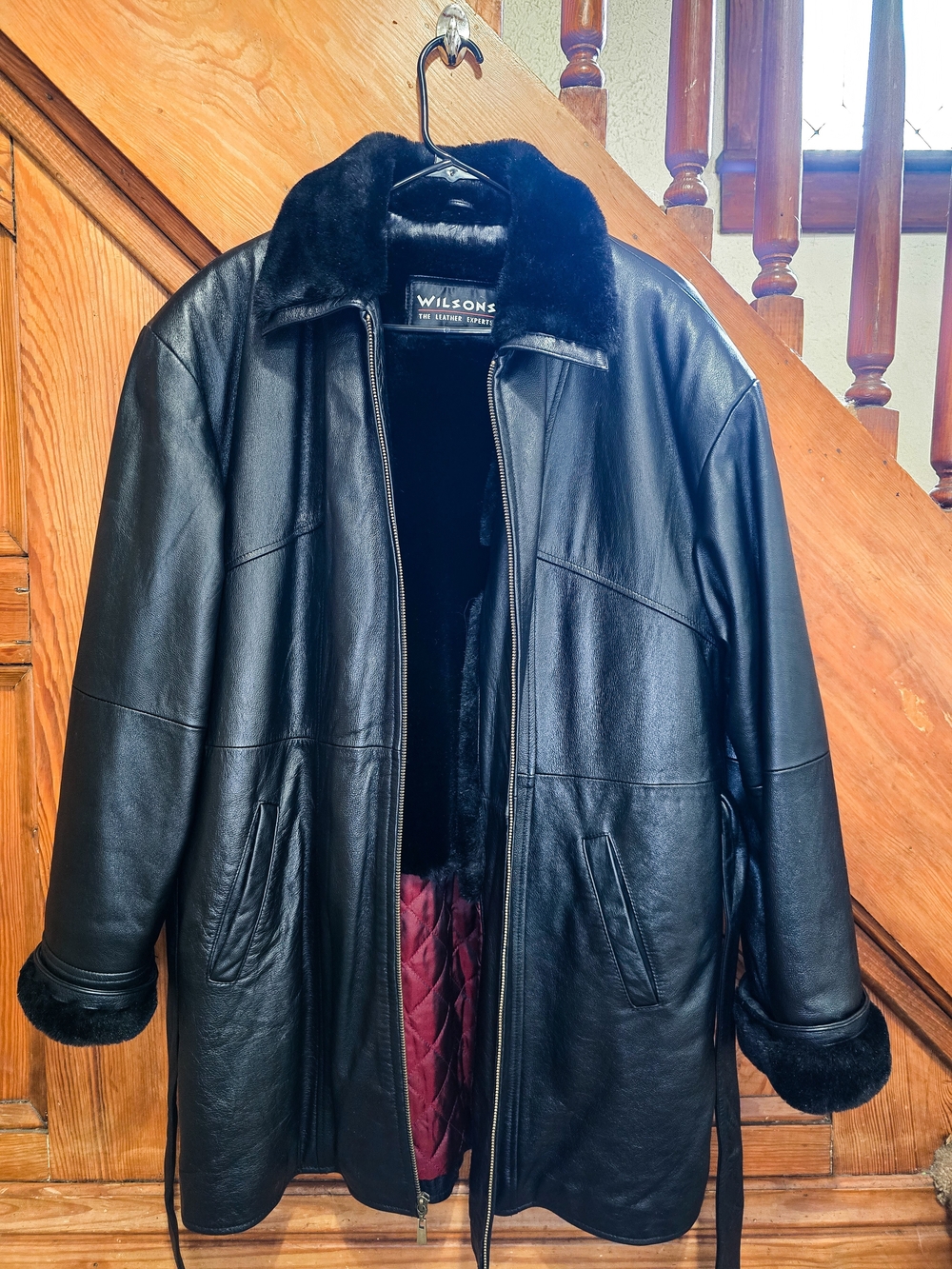 Wilson Black Leather Shearling-Trim Men’s Coat